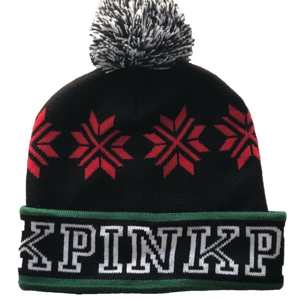 PINK Victoria Secret Black Logo Beanie